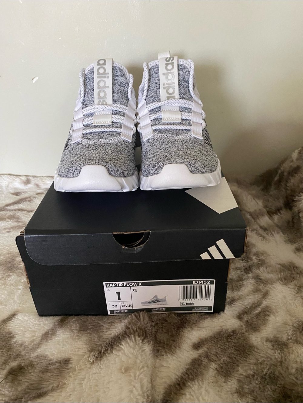 adidas Grey and White Knit Slip-On Sneakers